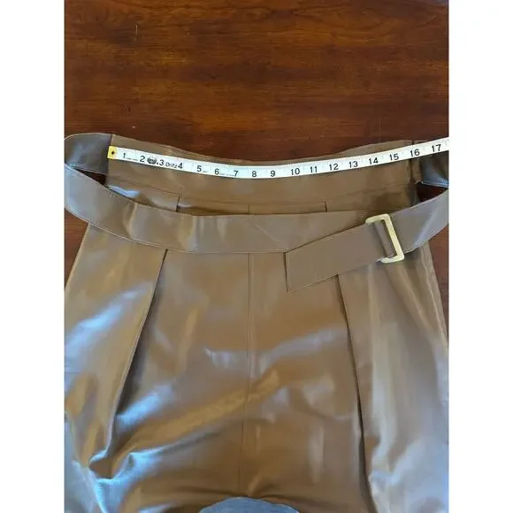 Vince Midi Skirt Tan Belted Lamb Leather A-line High Waist Luxe Minimalist Sz 10
